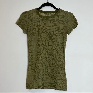 Olive Green Paisley Pattern Sheer T-Shirt - Small